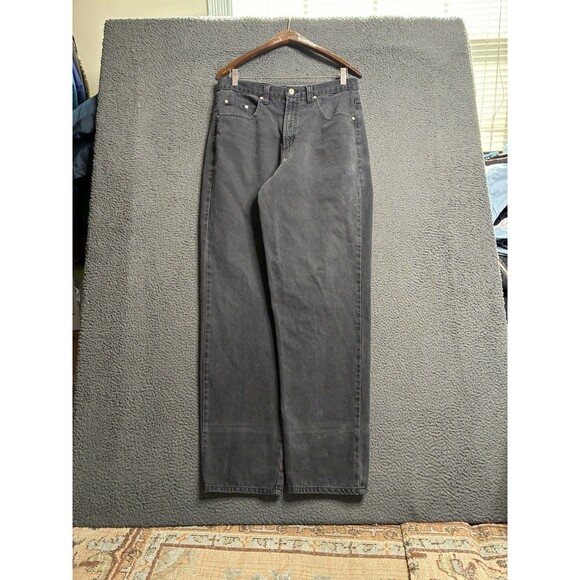 Vintage 80s Raw Rags Loose Fit Denim Jeans 33x33 Black Wash Baggy Hip Hop